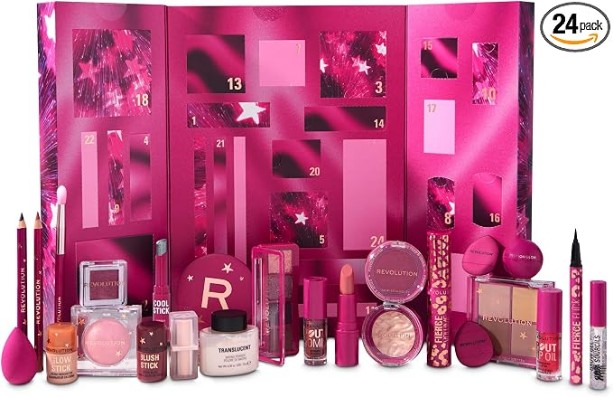 Revolution Beauty Makeup Advent Calendar 2025, 24 Must-Have Products, Set with Lip Gloss, Highlighter, Blush, Brushes and Mascara, Vegan and Cruelty-Free